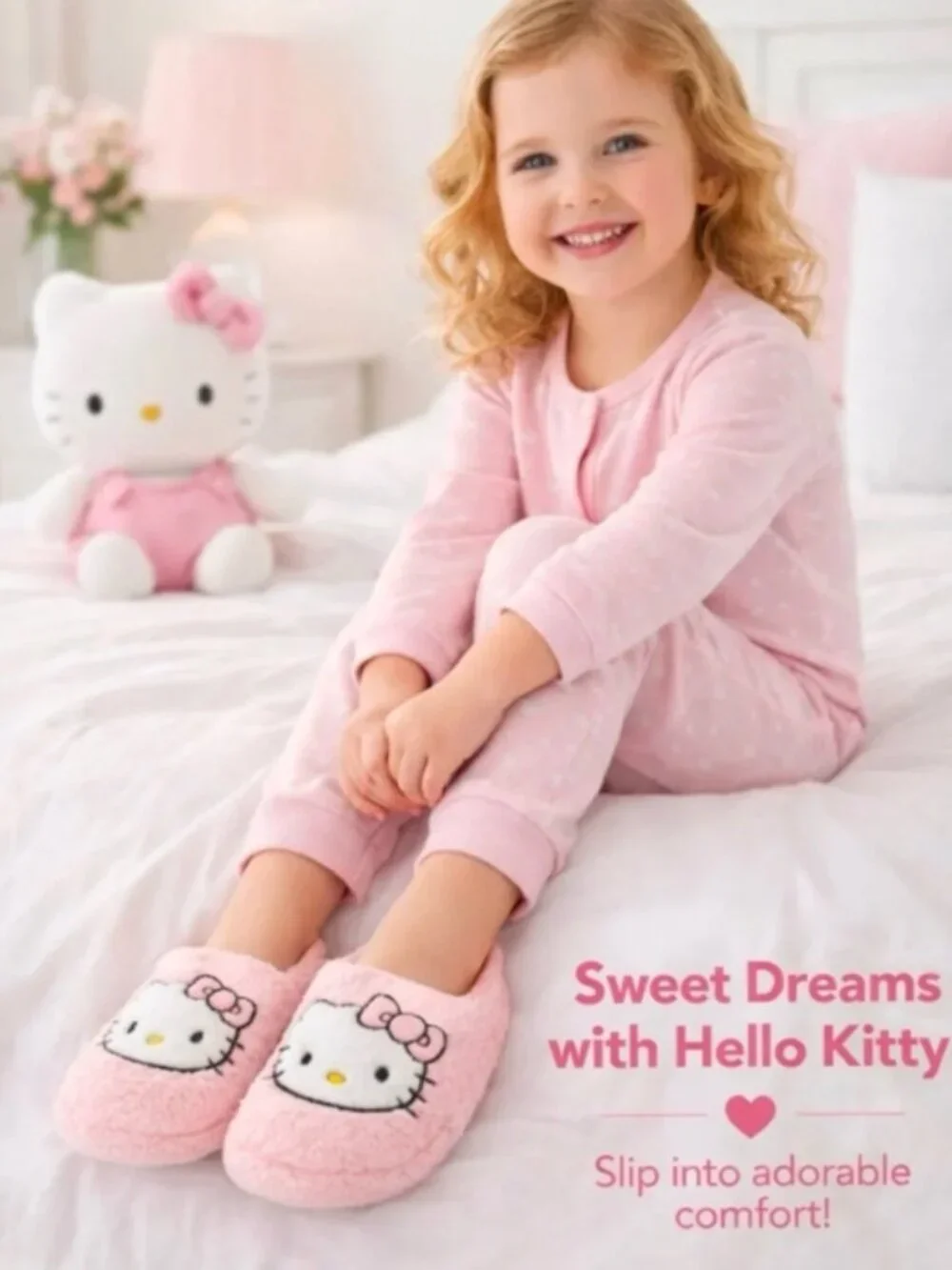 NWT Hello Kitty Scuff Slippers Slip on Elasticized Back Strap Size 9/10